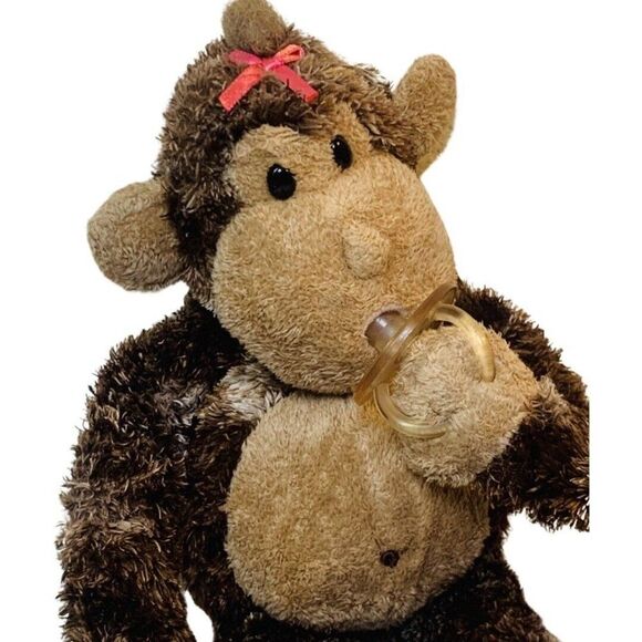 Aurora Plush Baby Monkey Stuffed Toy Pink Pacifier Binki 14”MISSING DIAPER BIB - Picture 2 of 6